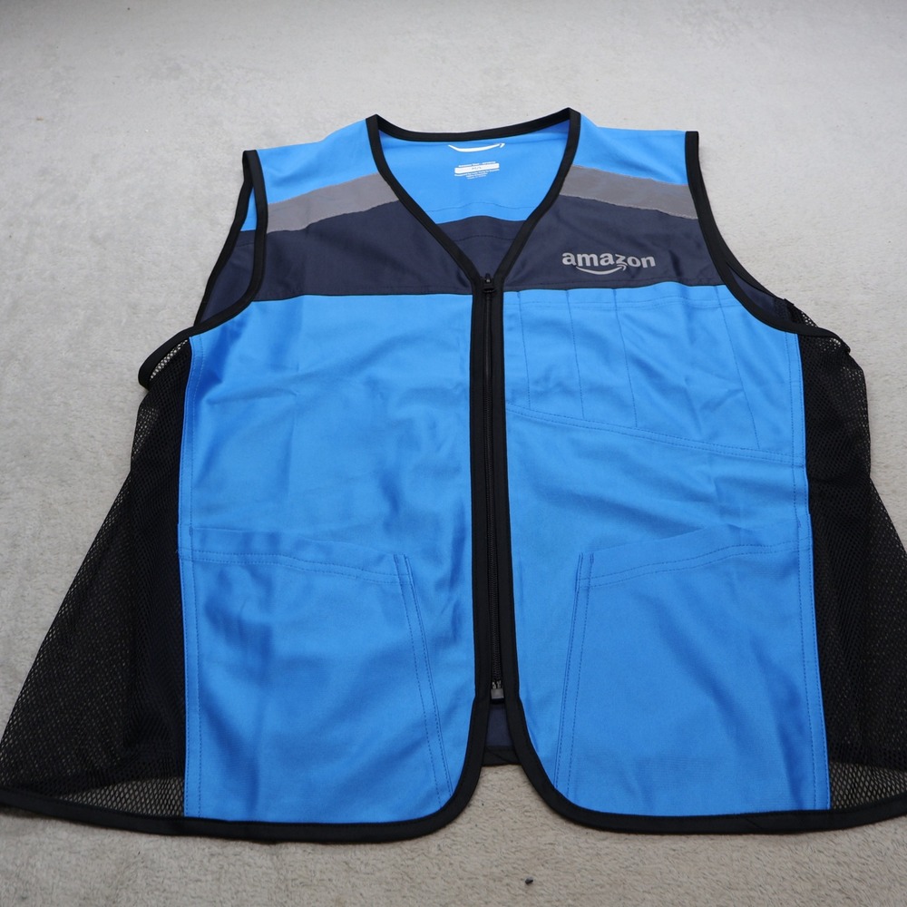 Amazon Vest Unisex Medium/Large Blue Mesh Full Zip Light  Delivery Driver Work